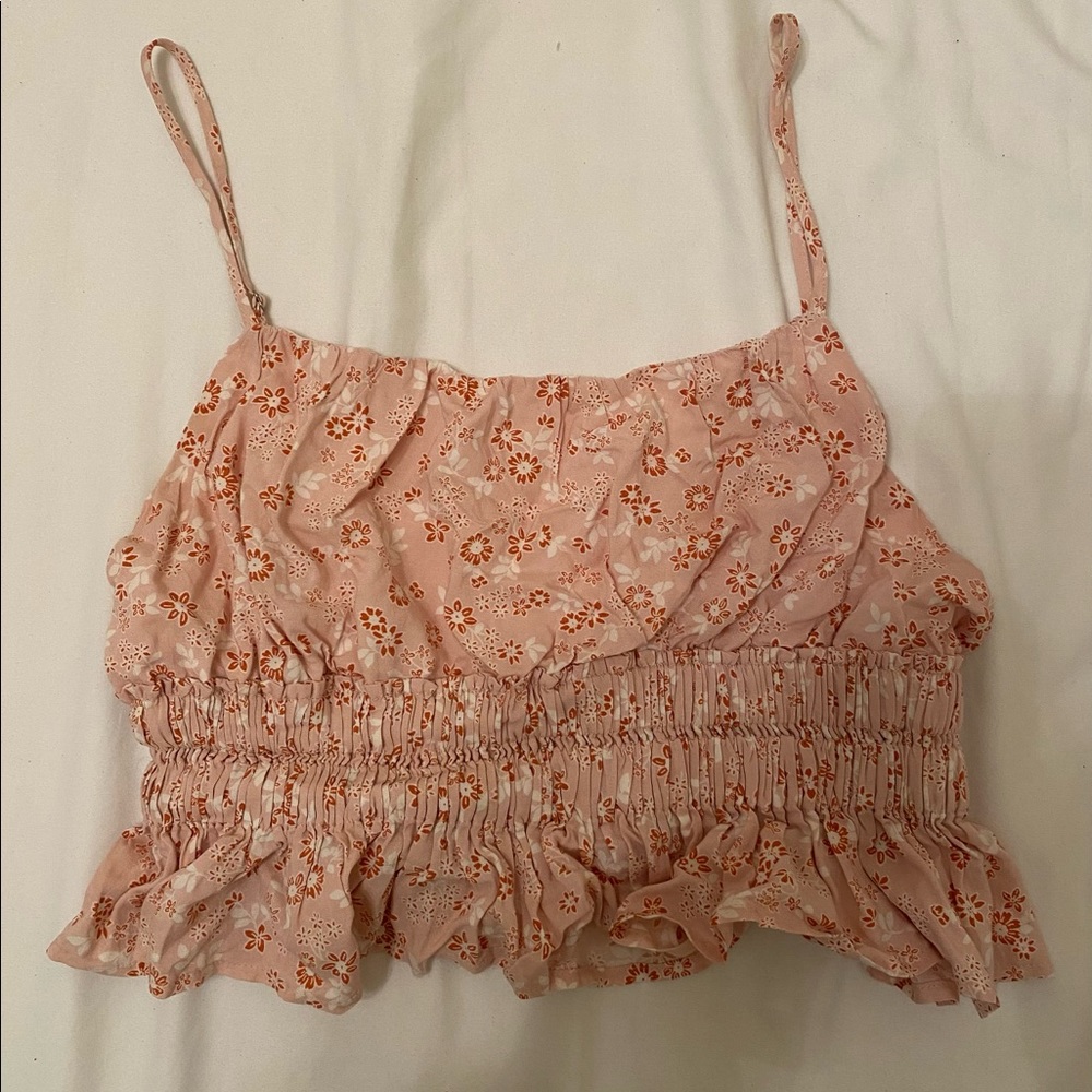 Cotton Candy LA pink floral ruffle spaghetti strap tank top